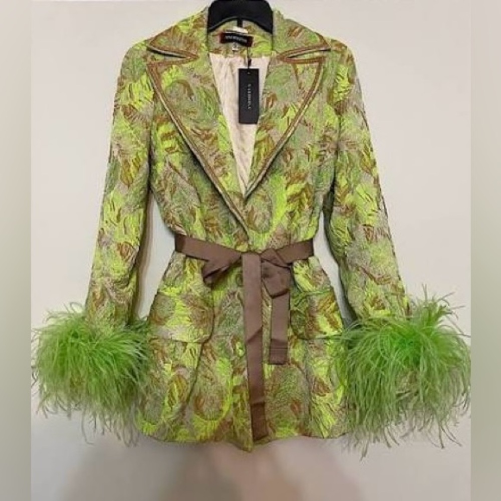 Andreeva Mint Jacqueline Jacket No. 20 with detachable feather cuffs